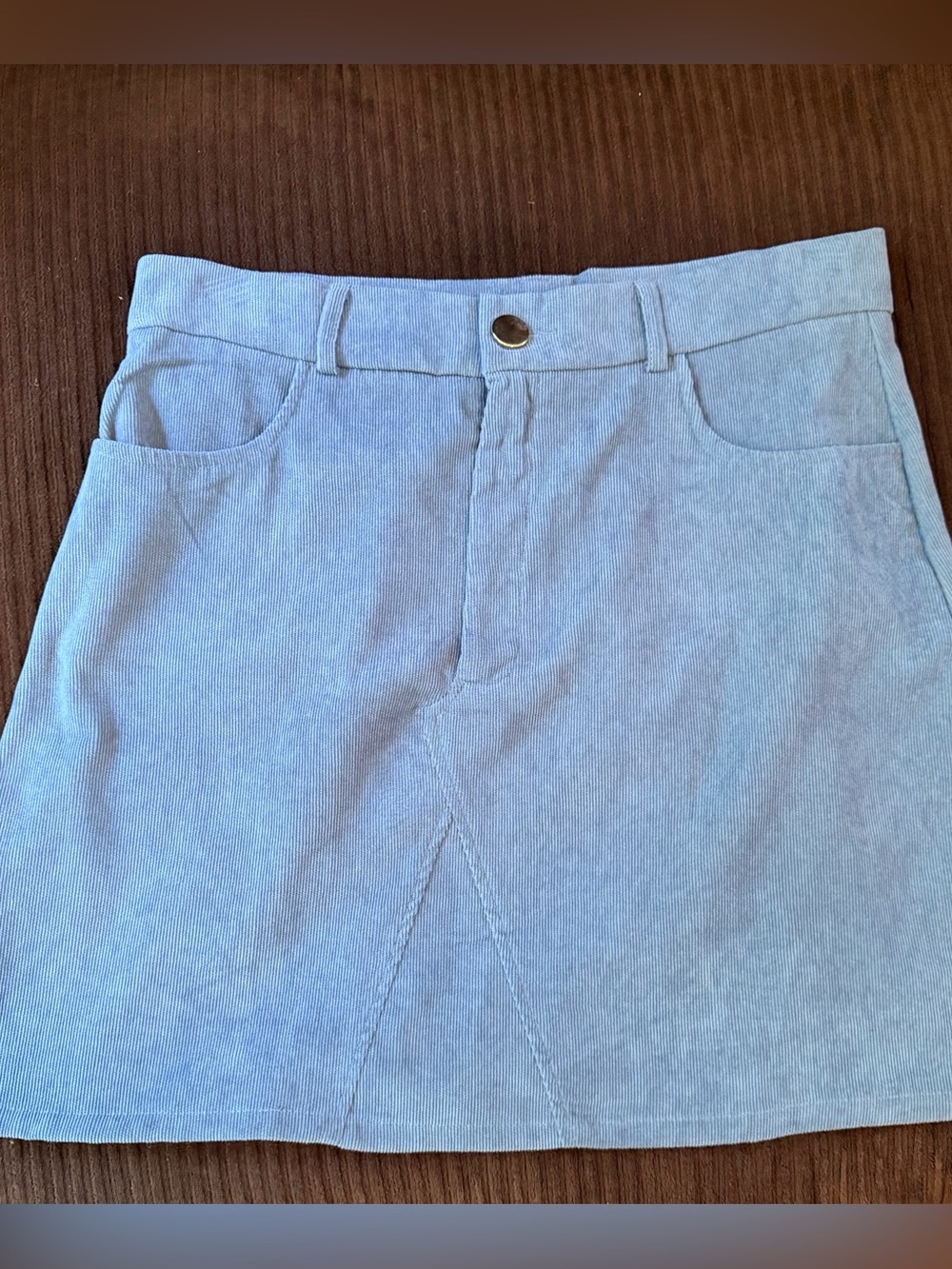 SHEIN Light Blue Corduroy Mini Skirt with Front Pockets